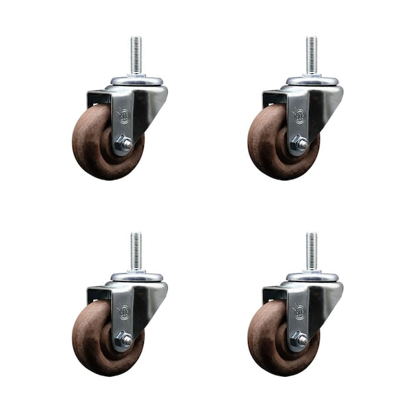 3 Inch High Temp Glass Filled Nylon Wheel Swivel 34 Inch Threaded Stem Caster Set